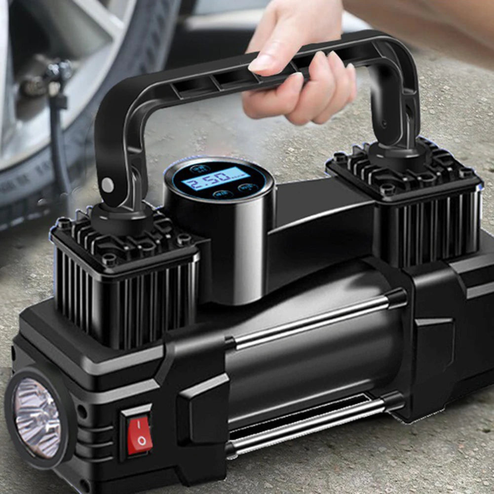 12V 150PSI Mini Air Compressor Dual Cylinder Heavy Duty Tire Inflator with Pressure Gauge Electric Pump Car Tire Inflatable Pump