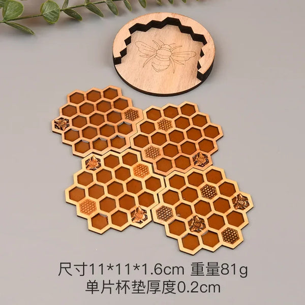 Wooden Crafts Bee Coaster Honeycomb Pad  Living Room Decoration Christmas Insulation Pad Bowl Mat Resin Coaster