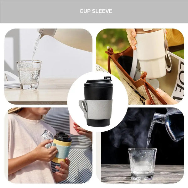 Cup Sleeves For Hot Drinks Insulated Mug Sleeve Hand Protector Reusable Jacket With Handle Cafe Insulator PU Leather For Hot &