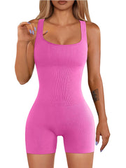 Women Seamless Yoga Jumpsuit U-Neck Sleeveless Elastic Quick Drying Fitness Sportswear One-Piece Short Yoga Clothes