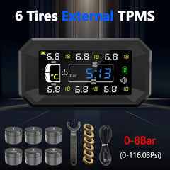 Car RV TPMS Solar USB Powered Tire Pressure Monitoring System Digital 8Bar/15Bar Tyre Monitor Auto Security Alarm 6 Wheels Teste