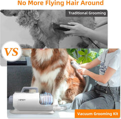 NPET Dog Grooming Kit with 6 Grooming Tools, Pet Hair Vacuum Suction & Dryer 2 in 1 for Shedding Thick & Thin Dogs Cats Pet Hair