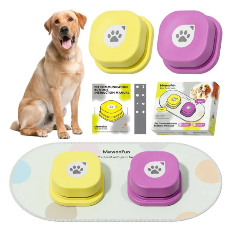 Mewoofun Dog Buttons for Communication with Anti-Slip Mat Pet Buttons Voice Recording Clicker with training Manual for Cats Dogs