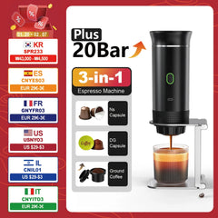 Wireless Electric Portable Espresso Coffee Machine for Car & Home Camping Coffee Maker 3-in-1 Capsule Powder Travel Coffee Maker