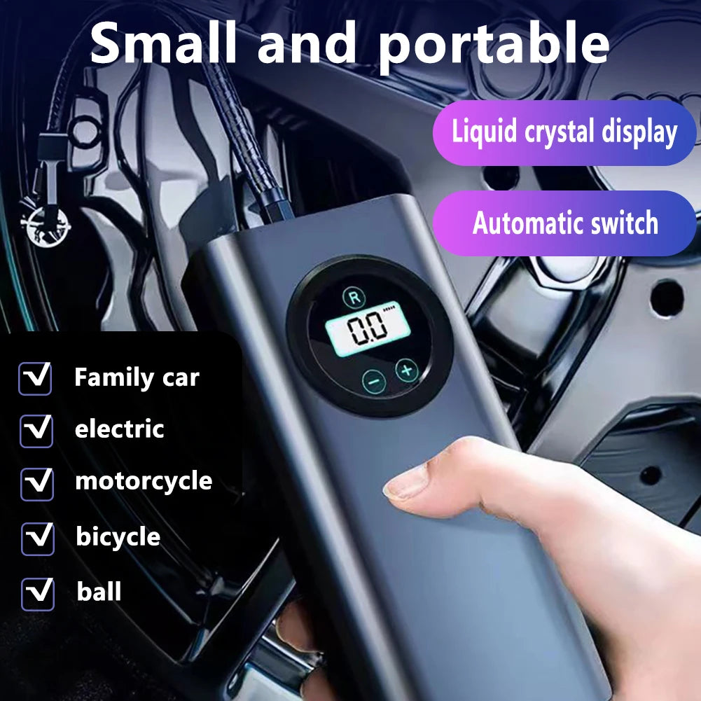 Car Tyre Inflator Rechargeable Quick Inflating Portable Air Pump High Precision LCD Display 1500mAh for Car Motorcycle Bike Ball