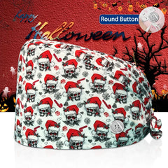 New Surgical Skull Printing Hats Adjustable Scrub Hat Beauty Salon Working Cap Laboratory Pet Shop Nursing Scrub Cap with Button