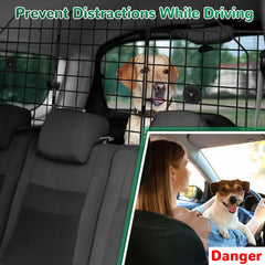 Universal Adjustable Dog Car Barrier, Heavy-Duty Wire Mesh Pet Divider Dog Guard, Back Seat Dog Separator Gate for Cargo Area