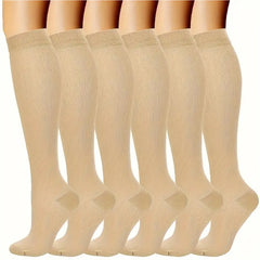 6 Pairs Solid Color Compression Socks Nurse Compression Socks Black Skin Color